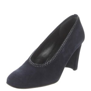 STUART WEITZMAN navy suede 3 inch block heels with beaded accents in EUC SZ 8.5